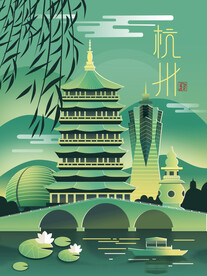 手绘花鸟山水风景画海报素材