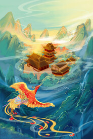 手绘花鸟山水风景画海报素材