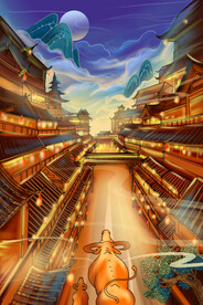 手绘花鸟山水风景画海报素材