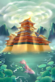 手绘花鸟山水风景画海报素材