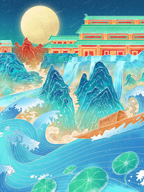 手绘花鸟山水风景画海报素材