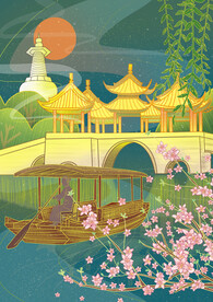 手绘花鸟山水风景画海报素材