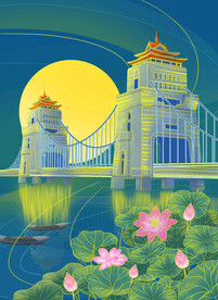 手绘花鸟山水风景画海报素材