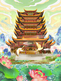 手绘花鸟山水风景画海报素材