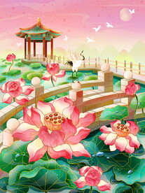 手绘花鸟山水风景画海报素材