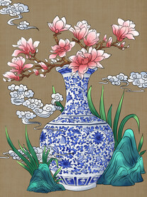 手绘花鸟山水风景画海报素材