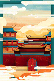 手绘花鸟山水风景画海报素材