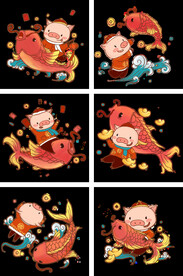 金鱼锦鲤手绘插画图片