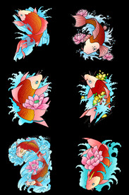 金鱼锦鲤手绘插画图片