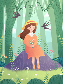 手绘创意立春插画图片