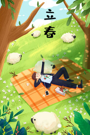 手绘创意立春插画图片