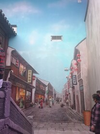  背景油画 墙绘 古代街景