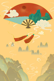 手绘山水国潮风格PSD素材