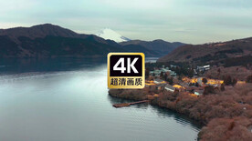 航拍湖边村庄美景