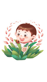惊蛰节令节气孩子植物瓢虫蜗牛