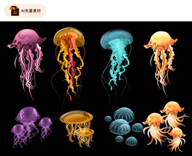 彩色透明水母矢量素材