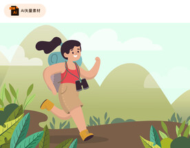 背包客女子旅行矢量图插画