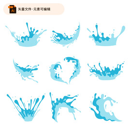 蓝色动感水花矢量素材