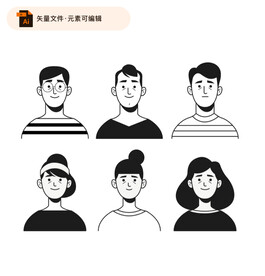 简约黑白手绘人物素材