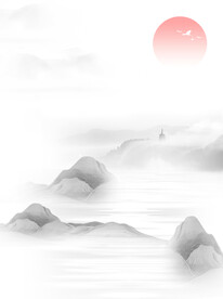 中国风飞鸟山水墨画