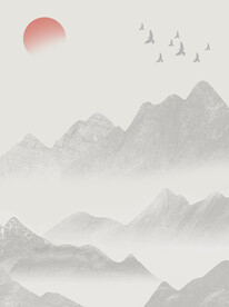 中国风写意山水复古水墨画古风国