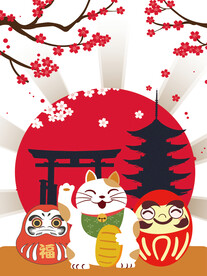 国潮插画卡通招财猫