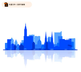 蓝色建筑物剪影矢量素材