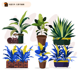 精致手绘家居盆栽植物