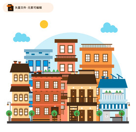 彩色扁平建筑插画