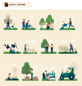 农场农夫主题矢量插画