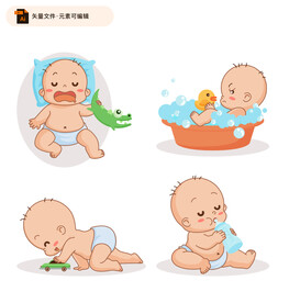 卡通婴儿动作矢量素材