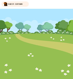 卡通蓝天草地插画背景