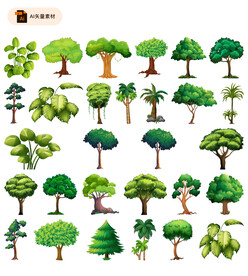 各种卡通树木矢量插画