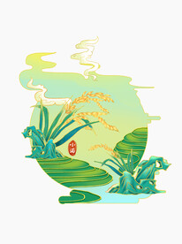 小满手绘水稻谷物元素