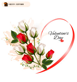 彩色玫瑰花束矢量图