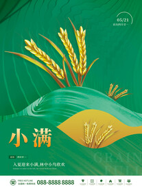 绿色简约传统小满节气海报