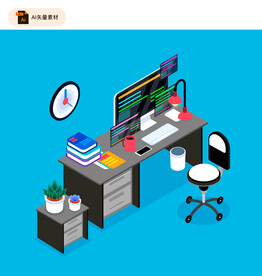 立体办公桌矢量素材