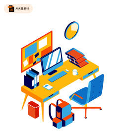 立体办公桌矢量图