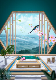 国潮风茶叶化妆品海报合成背景