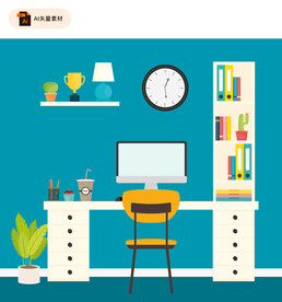 扁平办公桌矢量插画