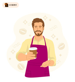 咖啡店男服务员插画