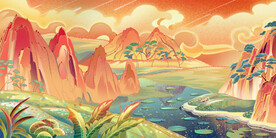 国潮中国风山水手绘插画