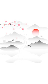 矢量古风水墨山水画元素