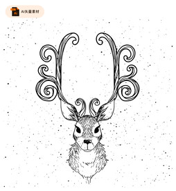 鹿头插画矢量素材
