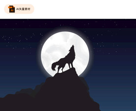 圆月孤狼咆哮插画