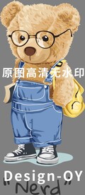 矢量潮牌泰迪熊插画手绘印花
