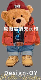 矢量潮牌泰迪熊插画手绘印花
