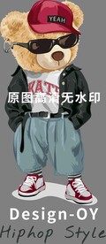 矢量潮牌泰迪熊插画手绘印花