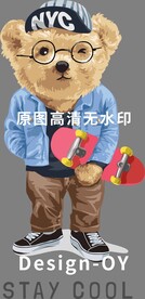 矢量潮牌泰迪熊插画手绘印花