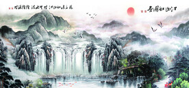 青绿山水国画大幅背景墙江山如画